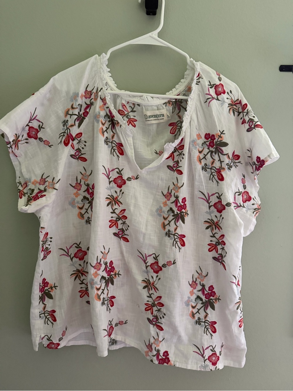 White Floral Embroidered Short-Sleeve Peasant Top - 100% Organic Cotton